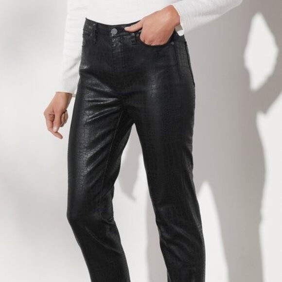 Soft Surroundings The Ultimate Denim Black Croco High Rise Skinny Jeans Size 6 - Picture 1 of 10